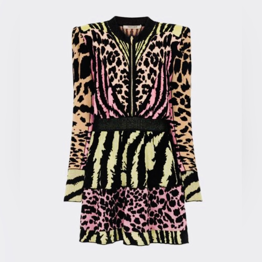 Brand new w tags Roberto Cavalli leopard and freedom-jacquard mini dress sz44(8)